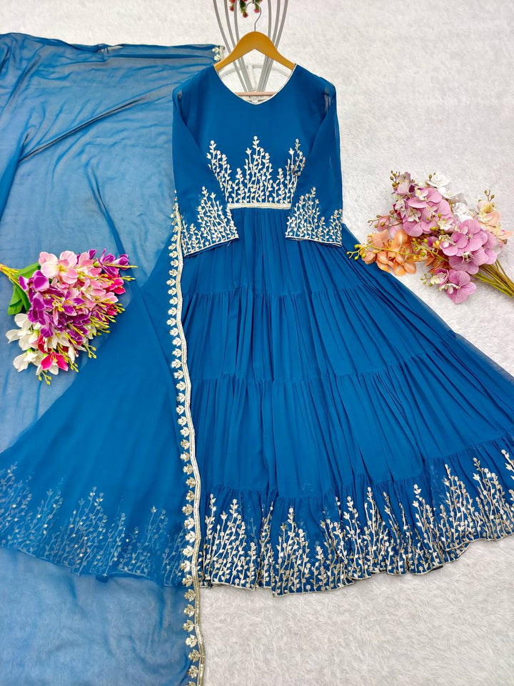 Presenting New Collection  Ruffles Gown - Dupatta Set Fully Stitched Ready To Wear