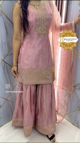 Presenting New Collection Heavy Chinon Silk Top-Sarara And Dupatta Set Fully Stitched Ready To Wear 🔥😍🥰*