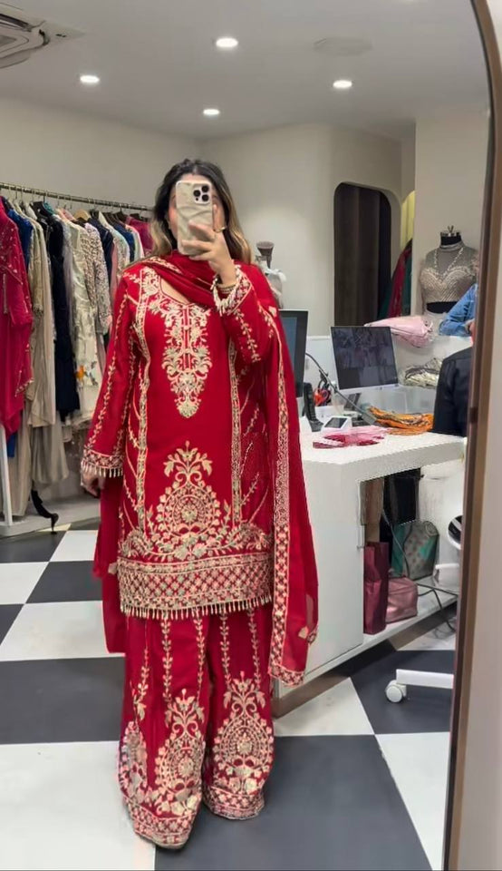 Top And Plazzo With Dupatta