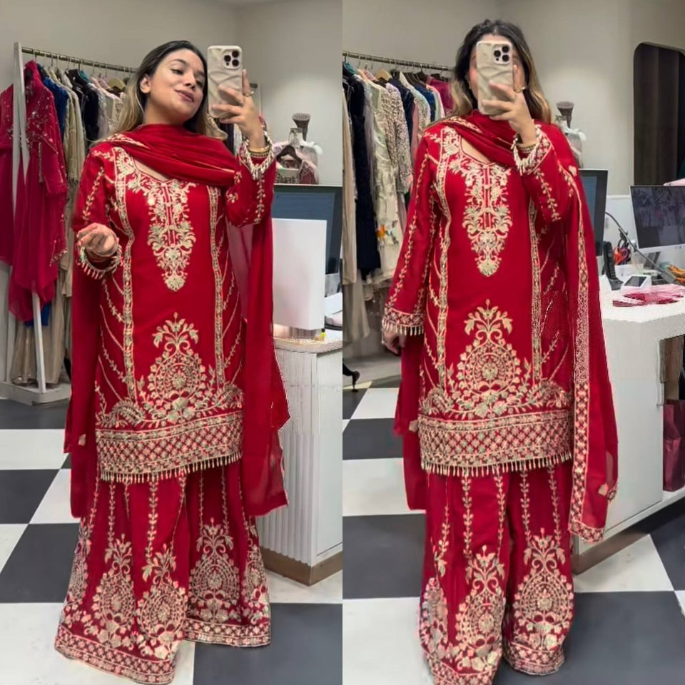 Top And Plazzo With Dupatta