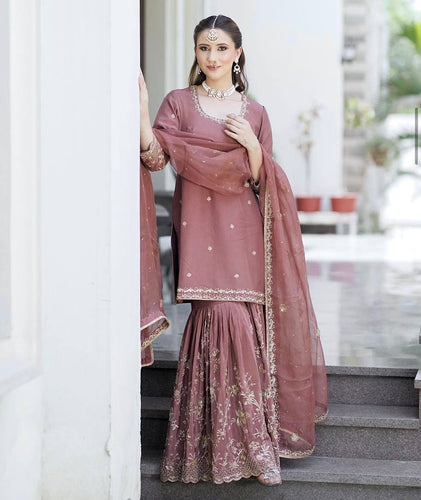 Presenting New Cinon Top-Sarara and Dupatta Set Fully Stitched Ready To Wear