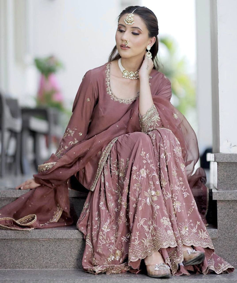 Presenting New Cinon Top-Sarara and Dupatta Set Fully Stitched Ready To Wear