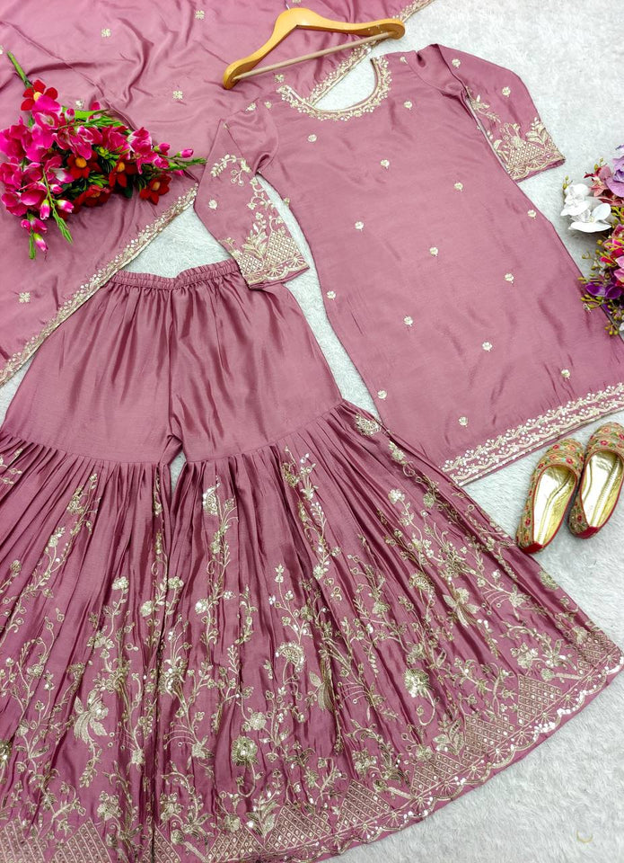 Presenting New Cinon Top-Sarara and Dupatta Set Fully Stitched Ready To Wear