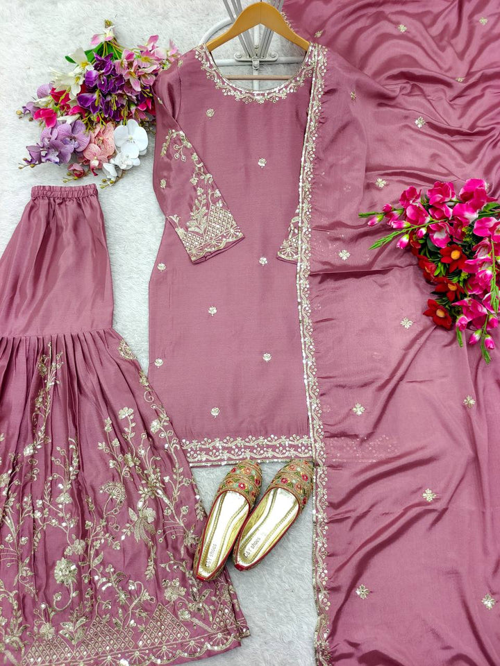 Presenting New Cinon Top-Sarara and Dupatta Set Fully Stitched Ready To Wear