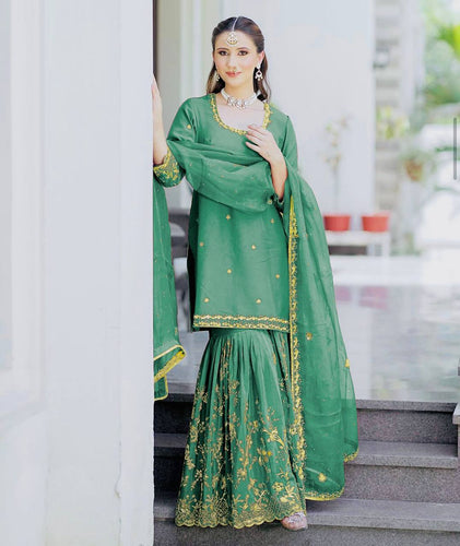 Presenting New Cinon Top-Sarara and Dupatta Set Fully Stitched Ready To Wear