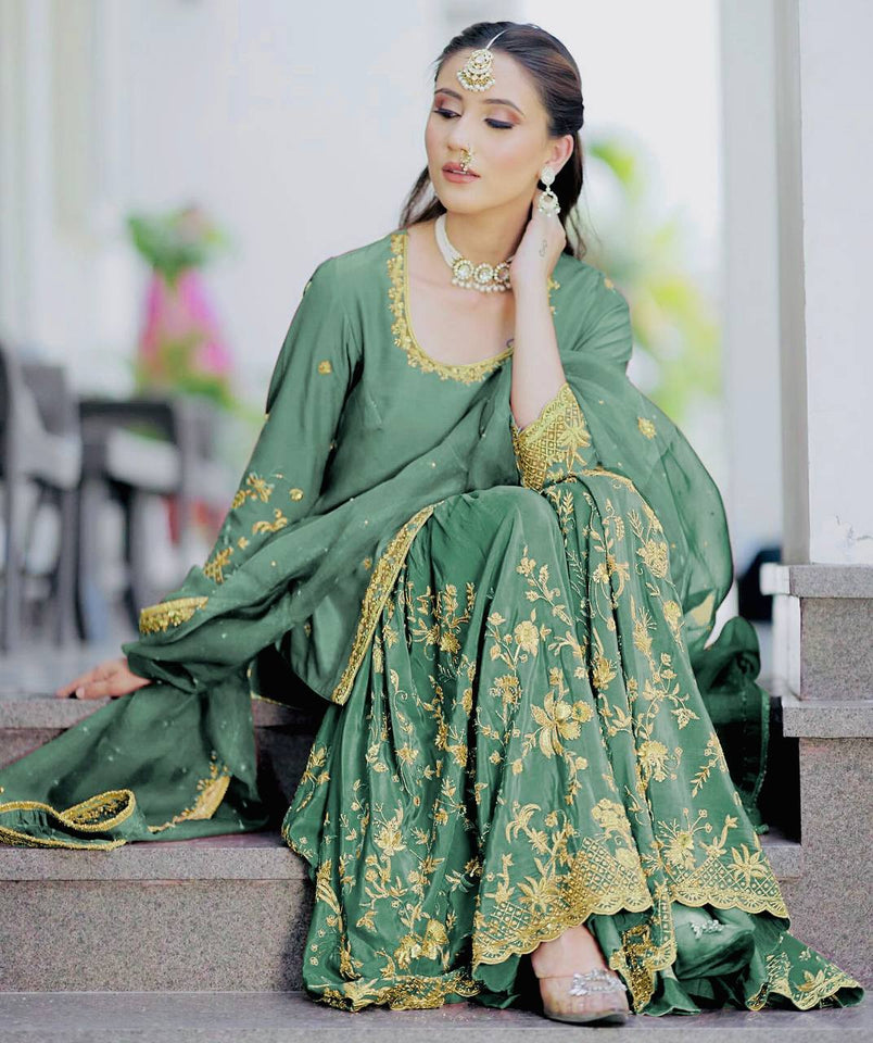 Presenting New Cinon Top-Sarara and Dupatta Set Fully Stitched Ready To Wear