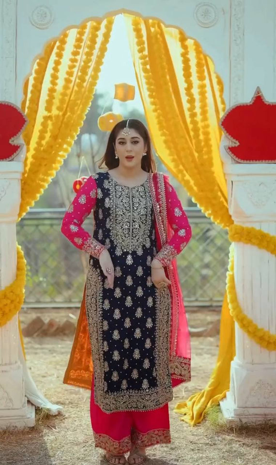 Presenting New Fox Georgette Top-Plazzo and Dupatta Set Fully Stitched Ready To Wear 🔥😍🥰*