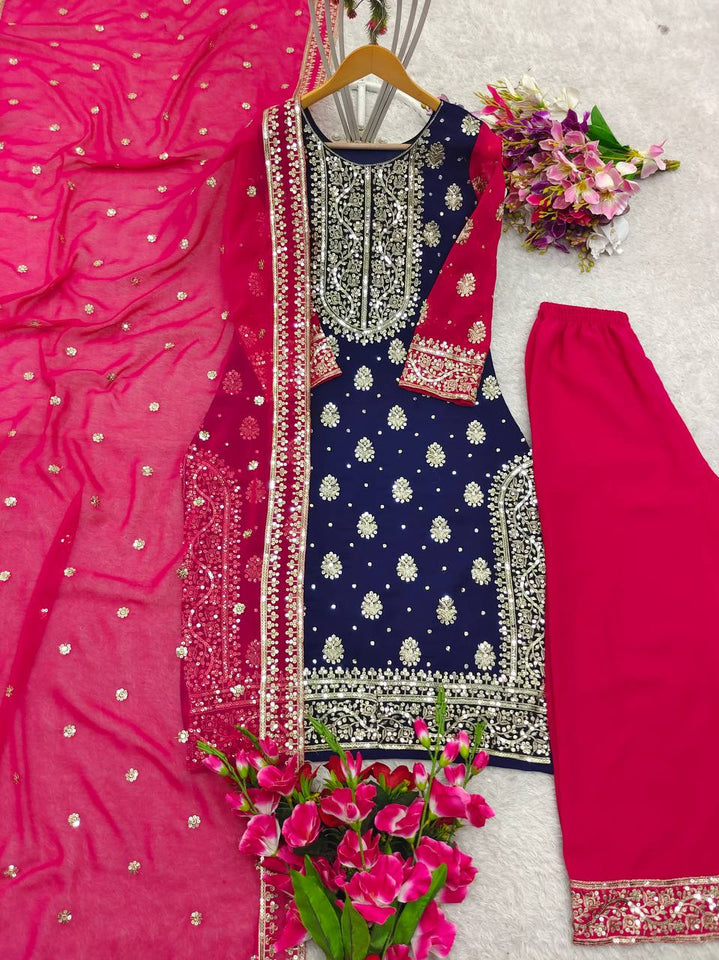 Presenting New Fox Georgette Top-Plazzo and Dupatta Set Fully Stitched Ready To Wear 🔥😍🥰*