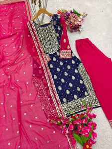 Presenting New Fox Georgette Top-Plazzo and Dupatta Set Fully Stitched Ready To Wear 🔥😍🥰*