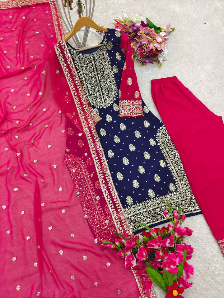 Presenting New Fox Georgette Top-Plazzo and Dupatta Set Fully Stitched Ready To Wear 🔥😍🥰*