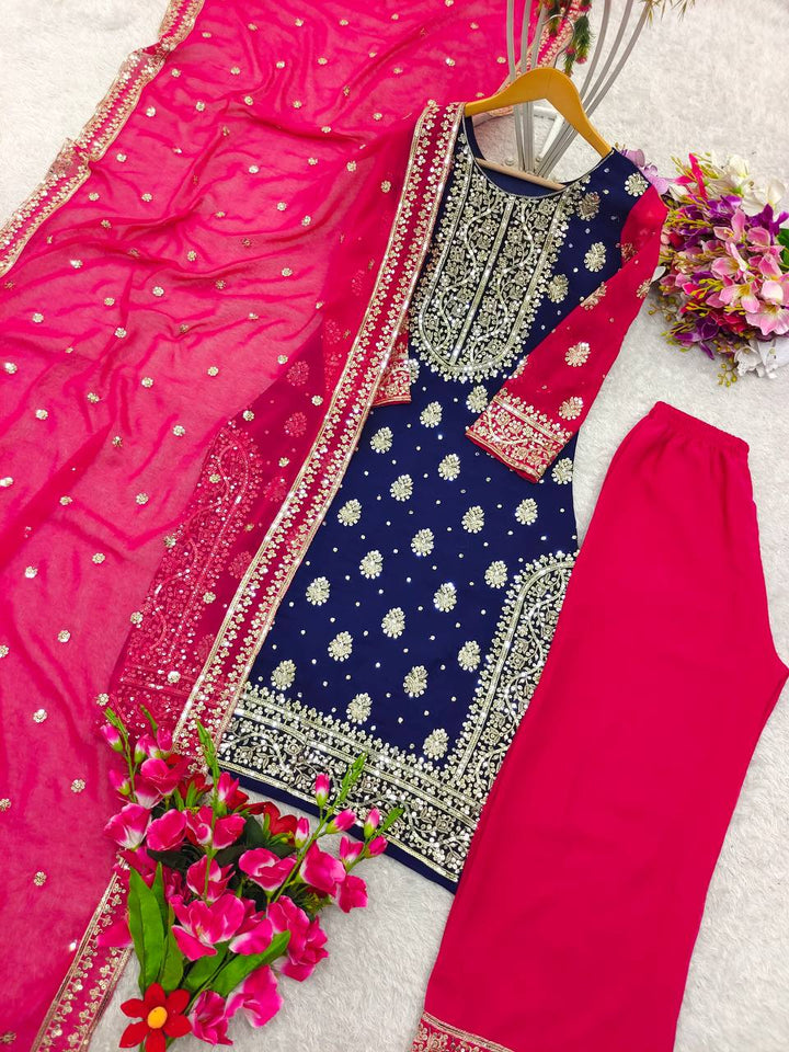 Presenting New Fox Georgette Top-Plazzo and Dupatta Set Fully Stitched Ready To Wear 🔥😍🥰*