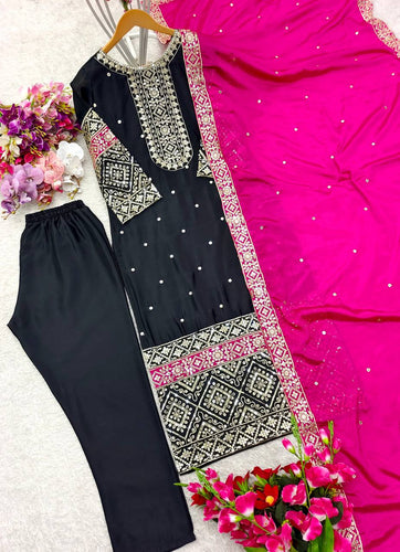 Presenting New Cinon Top-Pent and Dupatta Set Fully Stitched Ready To Wear