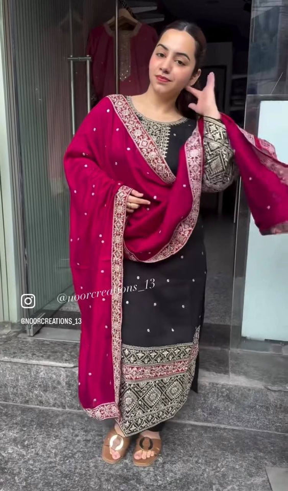 Presenting New Cinon Top-Pent and Dupatta Set Fully Stitched Ready To Wear