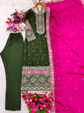 Presenting New Cinon Top-Pent and Dupatta Set Fully Stitched Ready To Wear