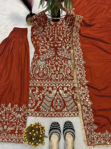 Presenting New Designer Long Panjabi Suit Top , Pant and Dupptta In Fancy Style