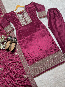 Presenting New Designer Long Pakistani Suit Top , Pant and Dupptta In Fancy Style