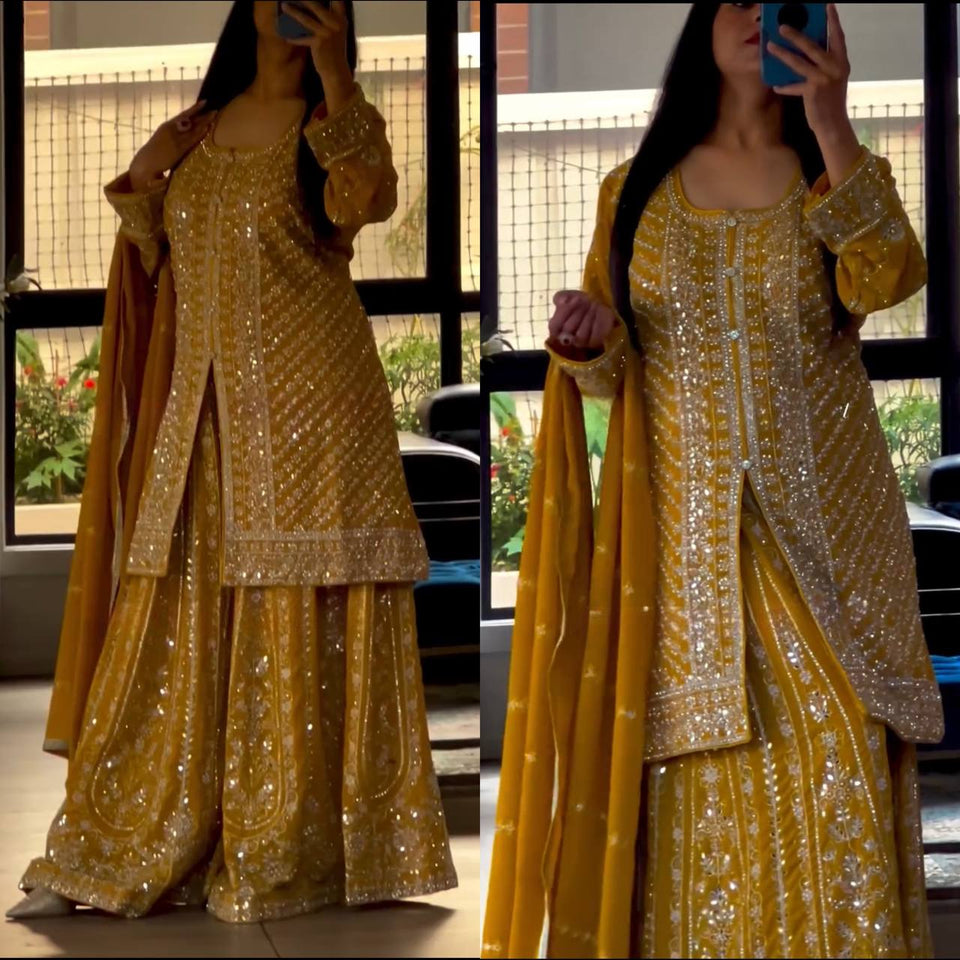 Presenting  New Designer Party Wear Look Top-Plazzo and Dupatta With Heavy Embroidery Work