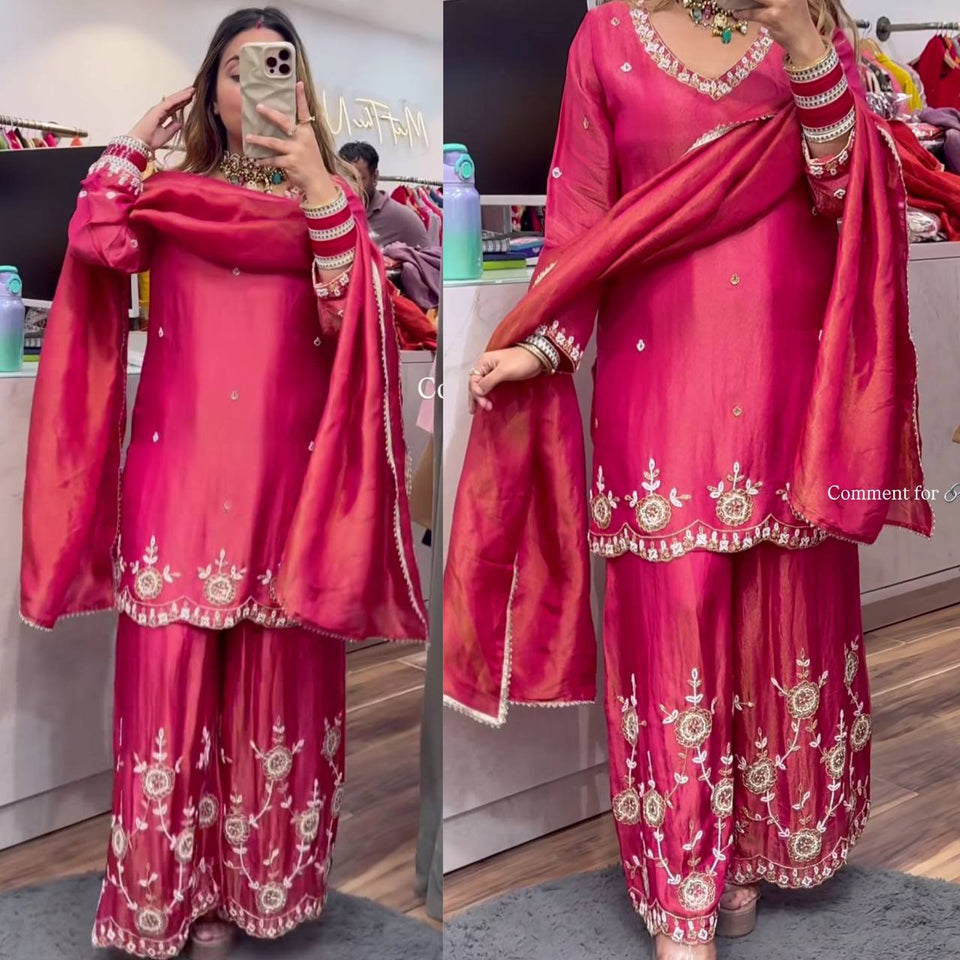 Top And Plazzo With Dupatta