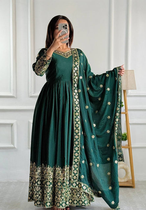 ully Stitched Real Modeling Gown with Pent & Dupatta Set - Pure Cinon Silk, Heavy Embroidery, Ready to Wear