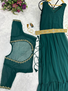 Faux Georgette Gown with Embroidered Koti & Belt – Trendy & Elegant